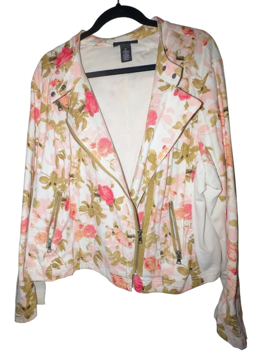 Lane Bryant Spring Floral Moto Jacket 22 EUC - Picture 2 of 5